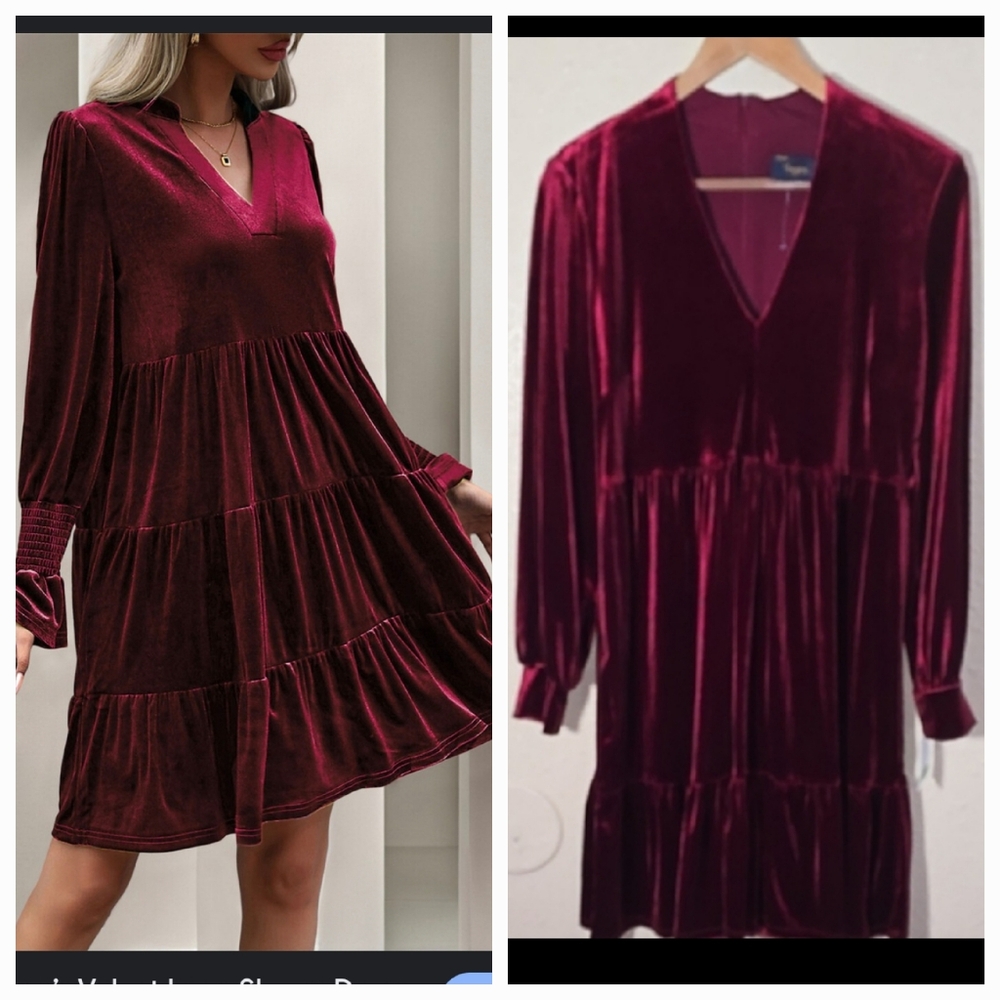 Taylor Elegant Velvet Burgundy Dress